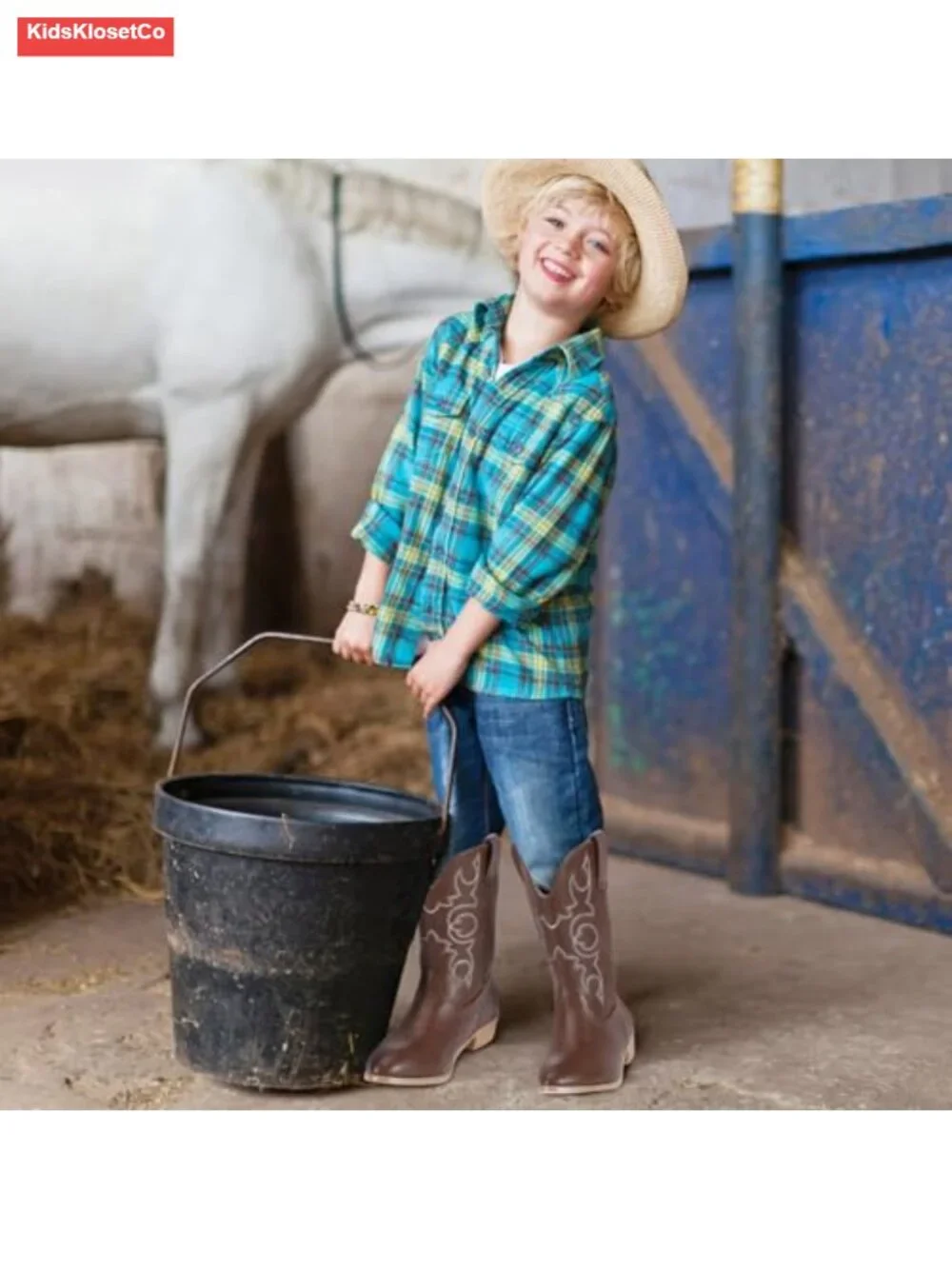 Kids Western Cowboy Boots - Faux Leather, Pull-On, Round Toe